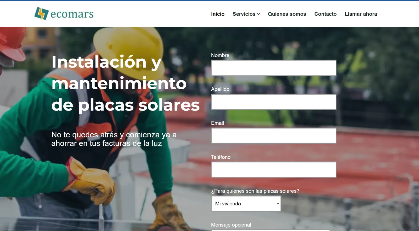 Web de ecomars, instalador de placas solares y sistemas de bombeo en Estepona